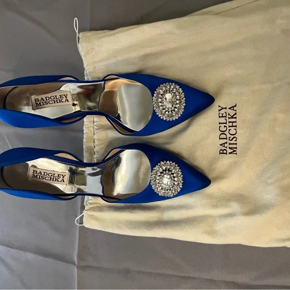 Badgley Mischka Blue Crystal Embellished Heels - Picture 2 of 8